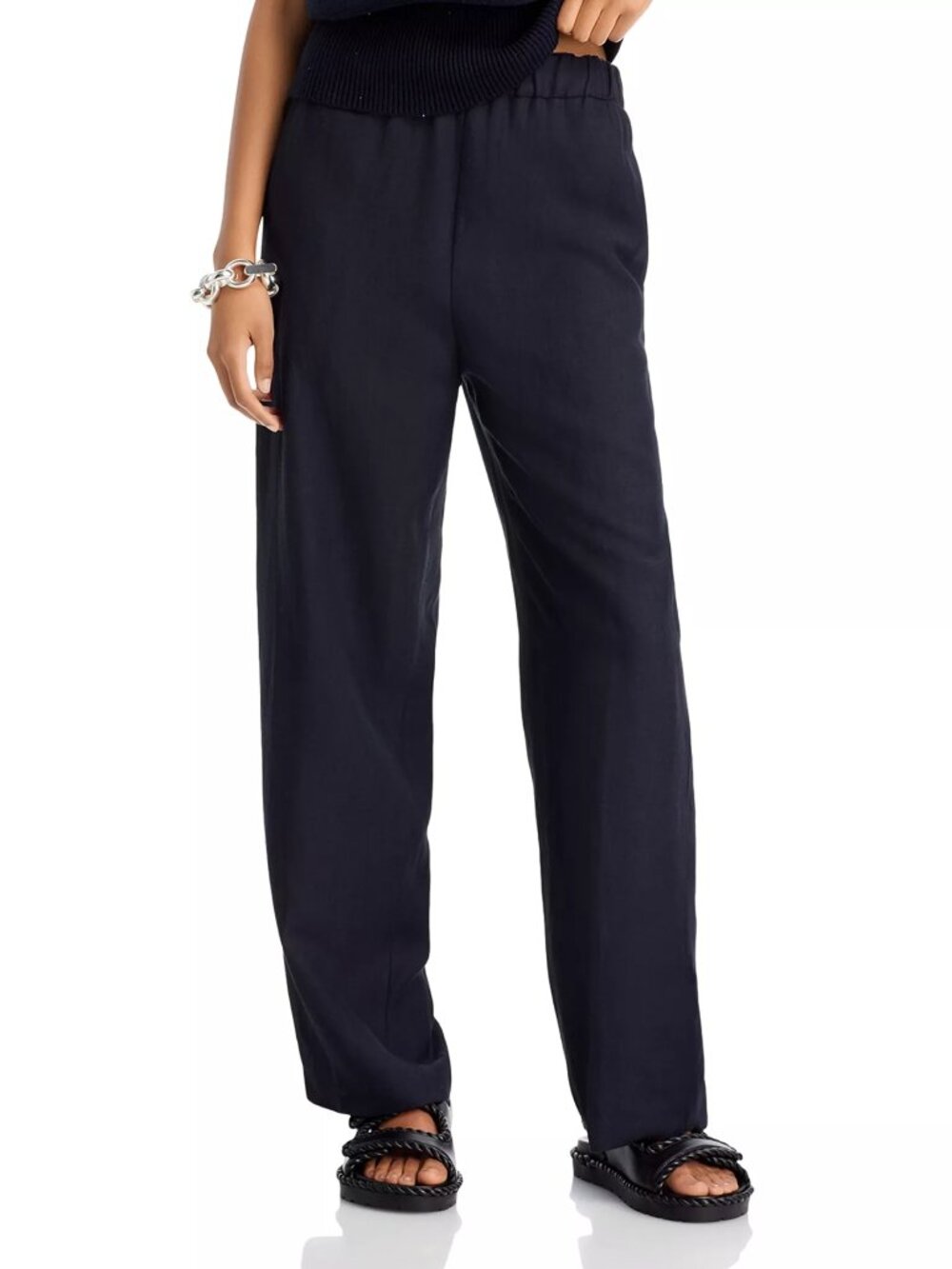 825$ Fabiana Filippi Pull on Pants Elasticized Waistband Size 10 US/46 IT Navy